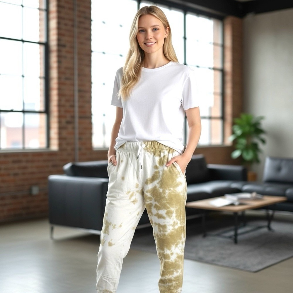 Navy Yard Women's  XL Drawstring Jogger Pants Tie-Dye Khaki‎ NBKB-2060 NWT